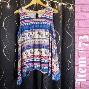 3x Bobbie Brooks elephant print pink and blue asymmetrical hem tank